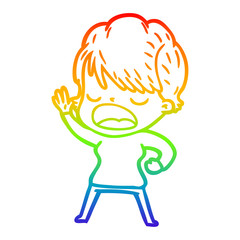rainbow gradient line drawing cartoon woman talking