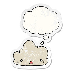 cute cartoon cloud and thought bubble as a distressed worn sticker