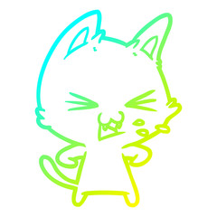 cold gradient line drawing cartoon cat hissing
