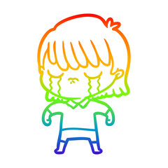 rainbow gradient line drawing cartoon woman crying