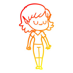 warm gradient line drawing happy cartoon elf girl