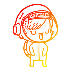 warm gradient line drawing cartoon astronaut woman