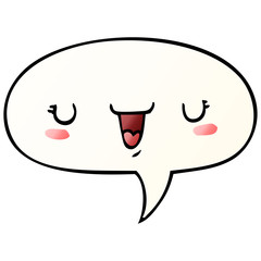 cute happy face cartoon and speech bubble in smooth gradient style