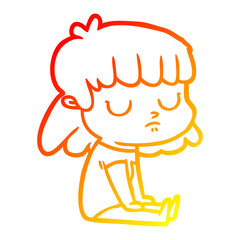 warm gradient line drawing cartoon indifferent woman