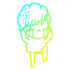 cold gradient line drawing cartoon woman crying