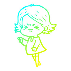 Obraz premium cold gradient line drawing cartoon angry woman