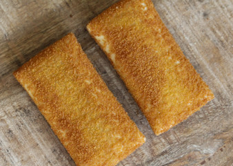 kaassoufflé, a Dutch snack of melted cheese inside a thin dough-based wrap