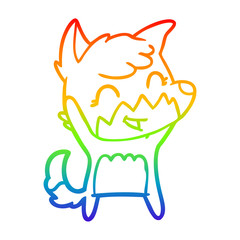 rainbow gradient line drawing happy cartoon fox