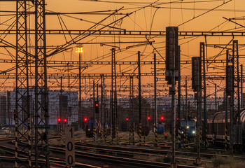 Fototapeta premium Night with lights view from platform in summer in Prague