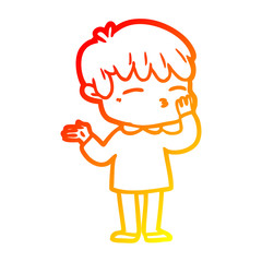warm gradient line drawing cartoon curious boy