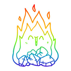 rainbow gradient line drawing cartoon blazing coal fire