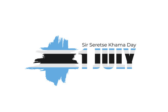 Sir Seretse Khama Day - Botswana national holiday greeting card, poster, banner design. Celebrate birthday first president of Botswana.  Flag with hand drawn ink brush stripes on white background.