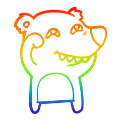 rainbow gradient line drawing cartoon bear showing teeth