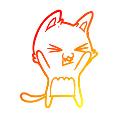 warm gradient line drawing cartoon cat hissing
