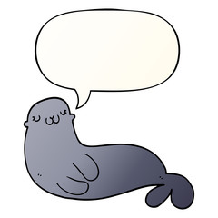 cute cartoon seal and speech bubble in smooth gradient style