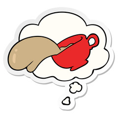 cartoon coffee cup and thought bubble as a printed sticker
