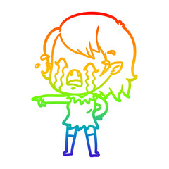 rainbow gradient line drawing cartoon crying vampire girl