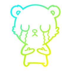 cold gradient line drawing crying cartoon bear