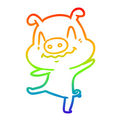 rainbow gradient line drawing cartoon drunk pig