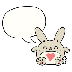 cute cartoon rabbit and love heart and speech bubble
