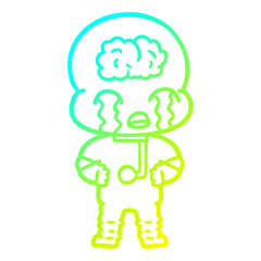 cold gradient line drawing cartoon big brain alien crying