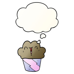 cartoon cupcake with face and thought bubble in smooth gradient style
