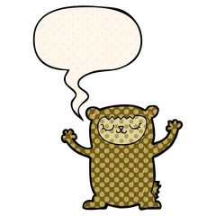 cute cartoon bear and speech bubble in comic book style