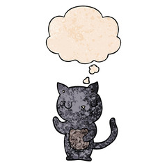 cute cartoon cat and thought bubble in grunge texture pattern style