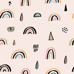 Materiał do szycia Nursery seamless pattern with cute hand drawn rainbows. Creative scandinavian childish texture for fabric, kids apparel and more. Vector illustration.