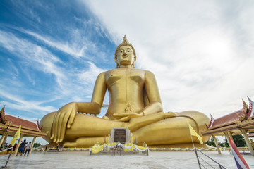  Big golden sitting Buddha at Wat Muang temple in Thailand