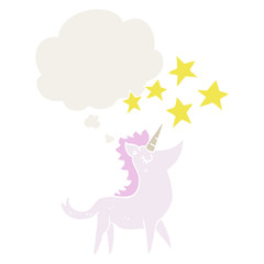 cartoon unicorn and thought bubble in retro style