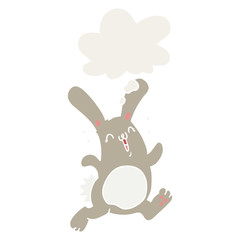 cartoon rabbit and thought bubble in retro style