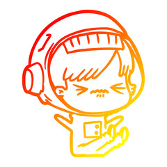 warm gradient line drawing cartoon space girl throwing a tantrum