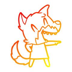 warm gradient line drawing laughing fox cartoon