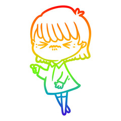 rainbow gradient line drawing annoyed cartoon girl making accusation