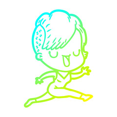 Obraz premium cold gradient line drawing cute cartoon girl with hipster haircut