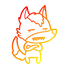 warm gradient line drawing cartoon wolf showing teeth