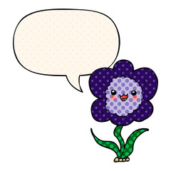 cartoon flower and speech bubble in comic book style