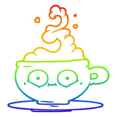 rainbow gradient line drawing cartoon hot cup of coffee