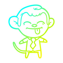 cold gradient line drawing funny cartoon monkey wearing shirt and tie