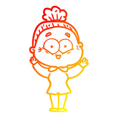 warm gradient line drawing cartoon happy old woman