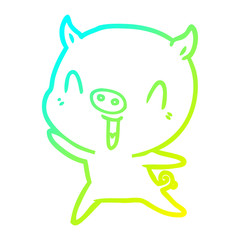 cold gradient line drawing happy cartoon pig