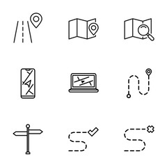 Collection of route icons. Black vector set