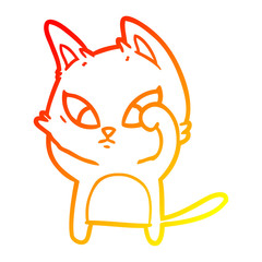 warm gradient line drawing confused cartoon cat