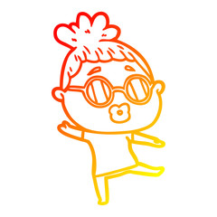 warm gradient line drawing cartoon woman dancing wearing spectacles