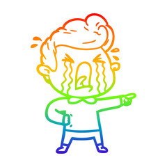 rainbow gradient line drawing cartoon crying man