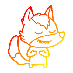 warm gradient line drawing friendly cartoon wolf