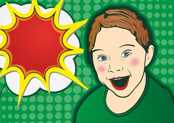 Happy face of a child, teenager. Pop Art Illustration. Happy face of a child, teenager. 