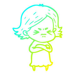 cold gradient line drawing cartoon angry woman