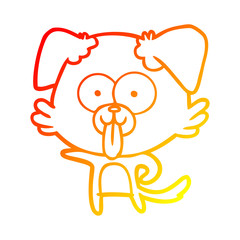warm gradient line drawing cartoon dog with tongue sticking out